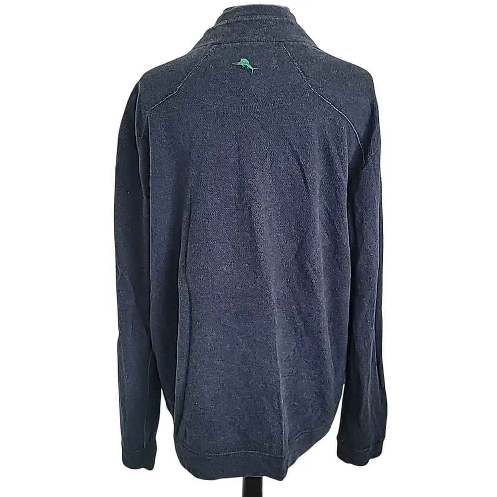 Tommy Bahama Mens L Blue Green 1/4 Zip Reversible Pullover Sweater Nautical